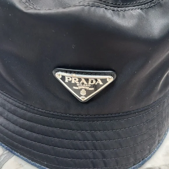 Prada Black Bucket Hat black nylon with denim medium